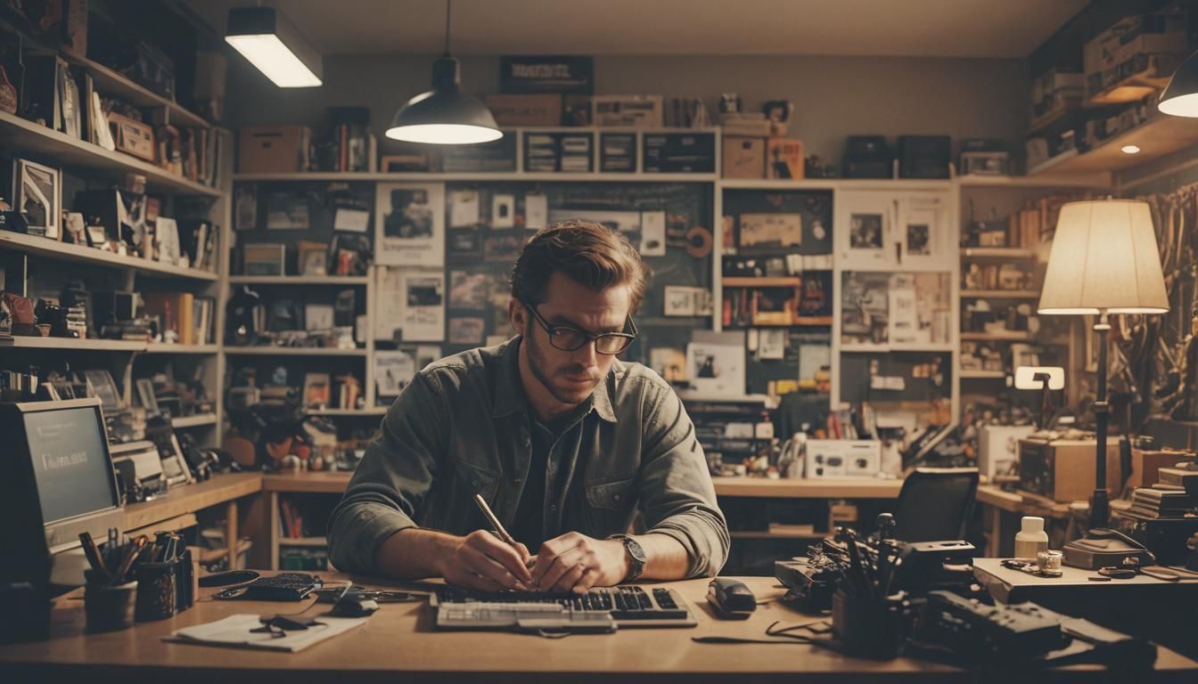 Create a Web developer designing room inside a shop Cinemati...