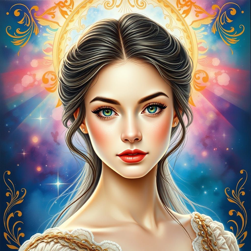 Hyper-Realistic Portrait of a Radiant Young Lady in Cosmic W...