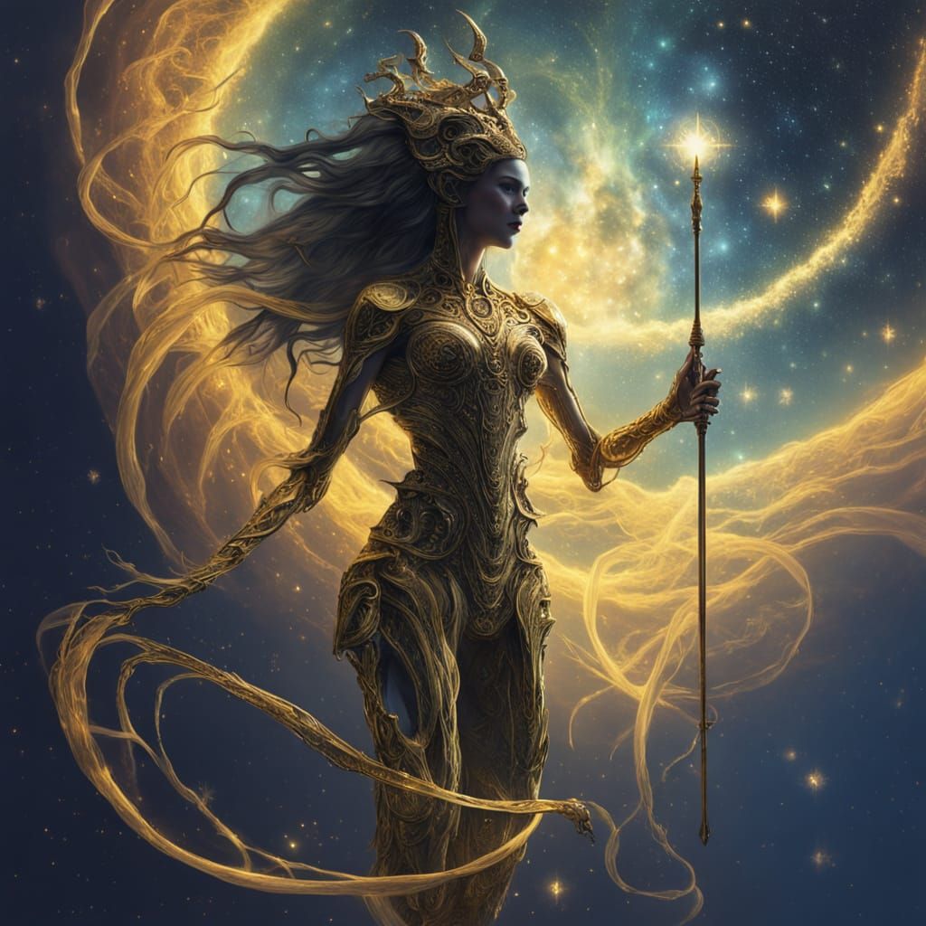 Alien Queen Floats in Nebula: Surreal Sci-Fi Art