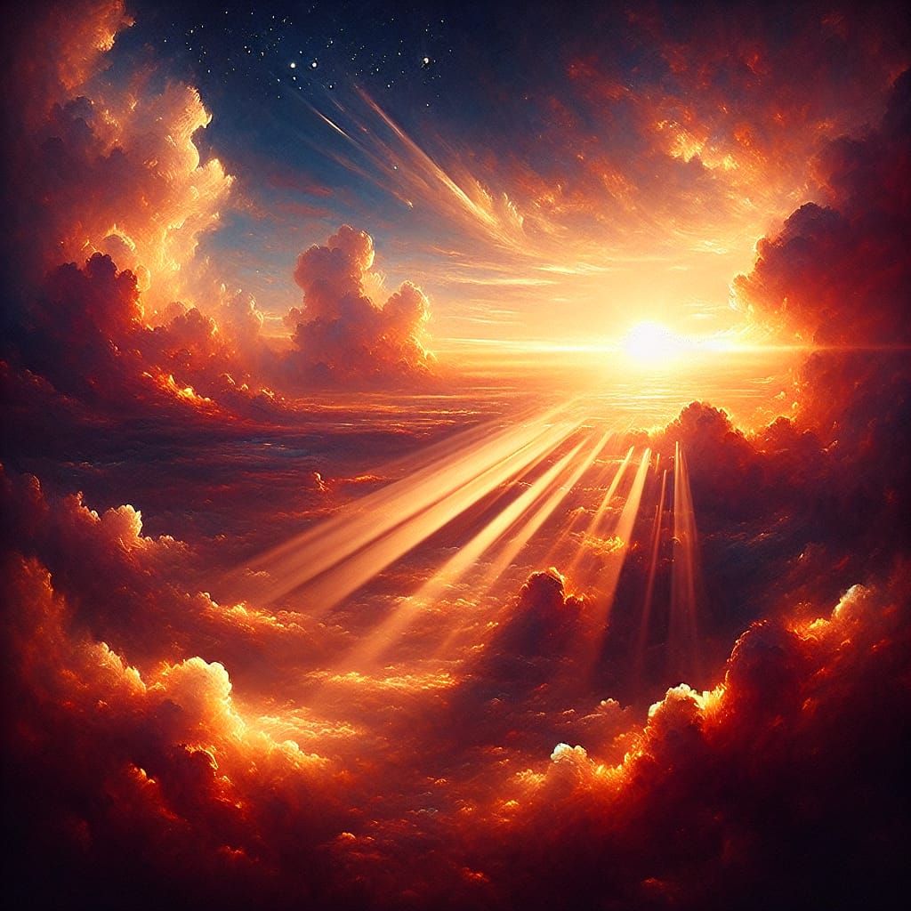 Ethereal Sunset in Romanticism Style with God Rays