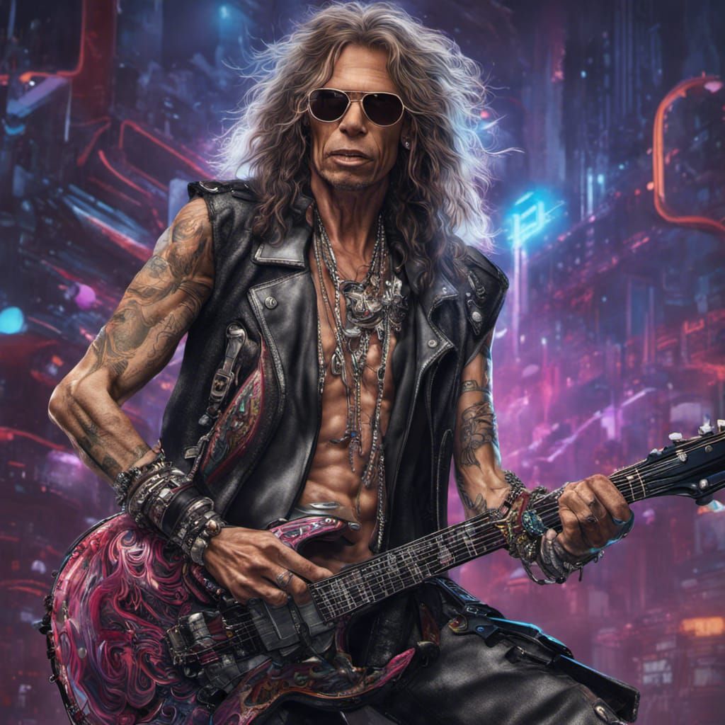 Steven Tyler in Cyberpunk Outfit, Detailed Art