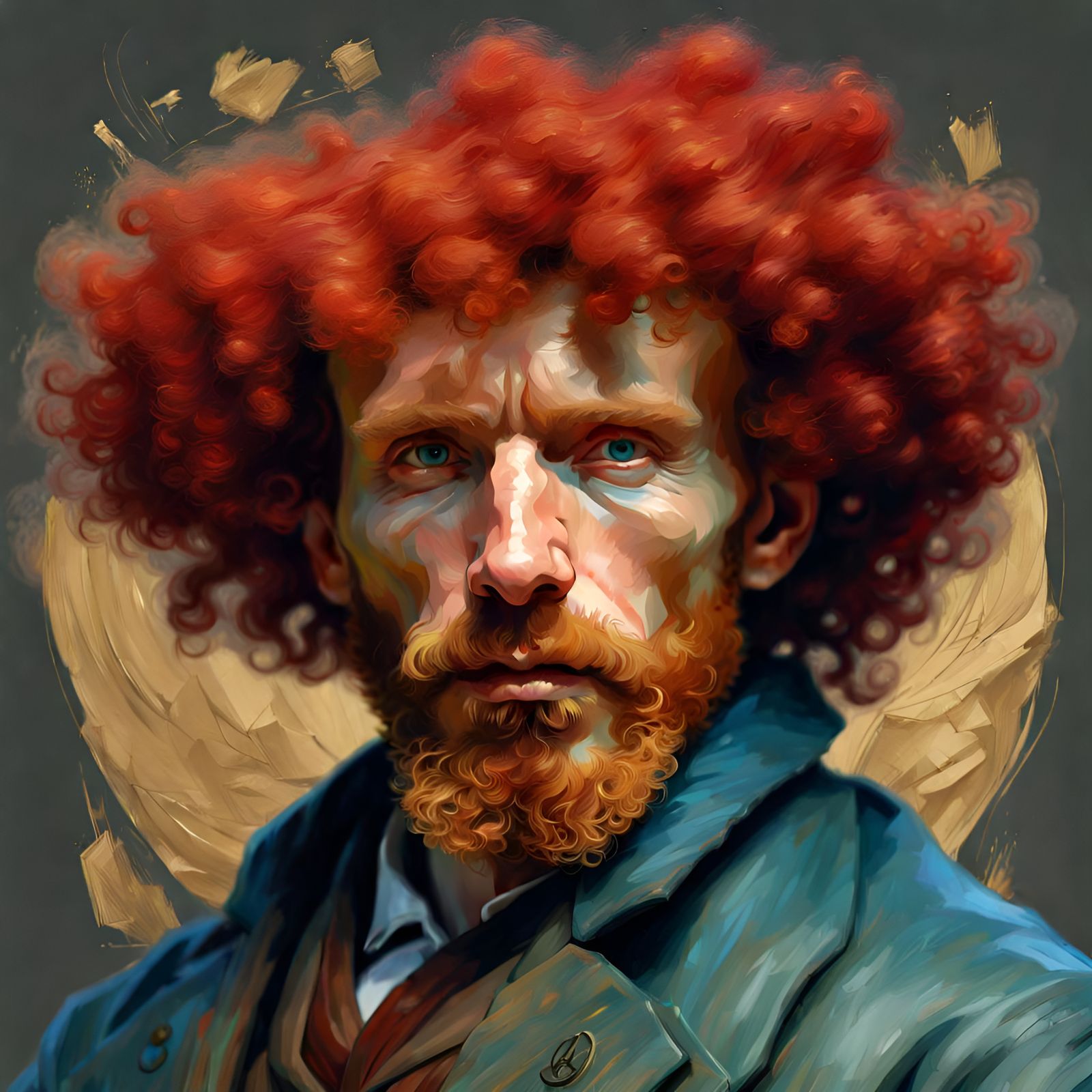 Van Gogh Portrait with Red Afro, Digital Art