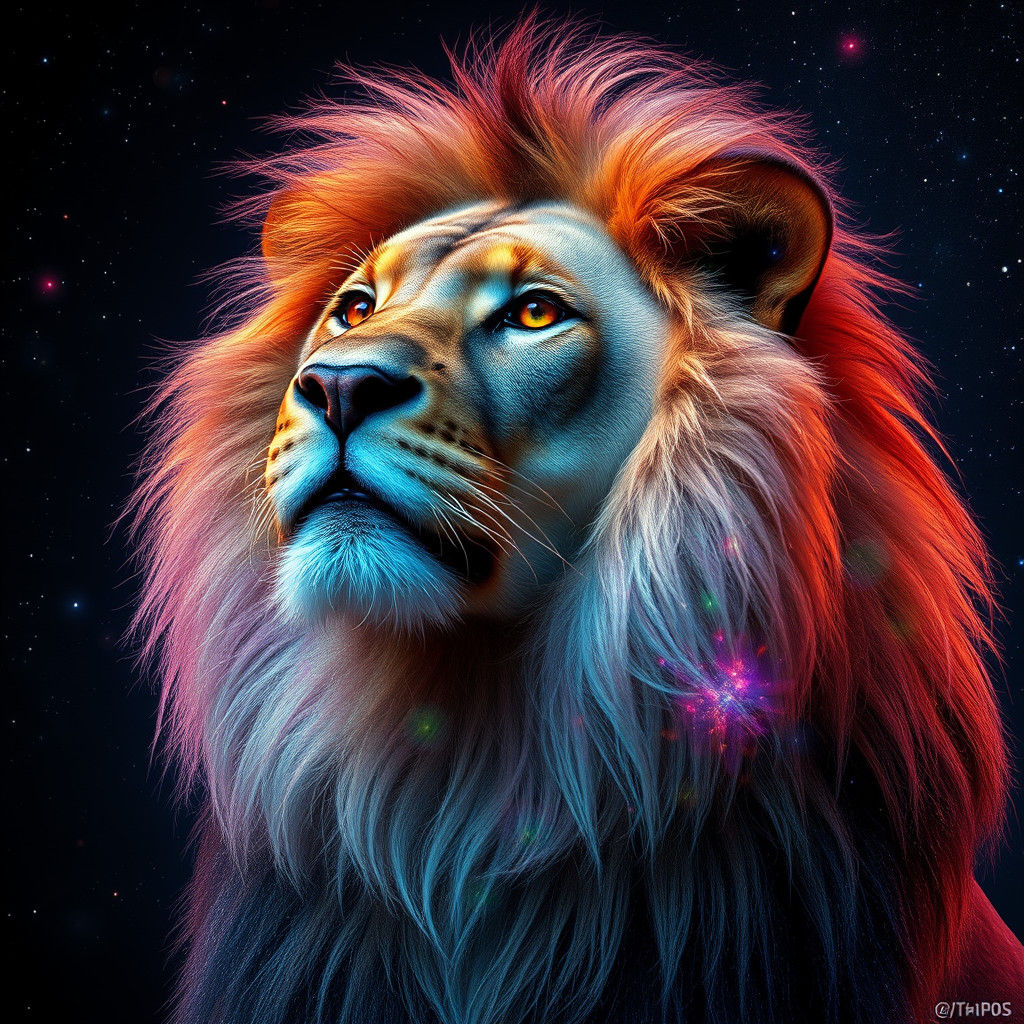 Celestial Lion Merged with Constellations and Galaxies