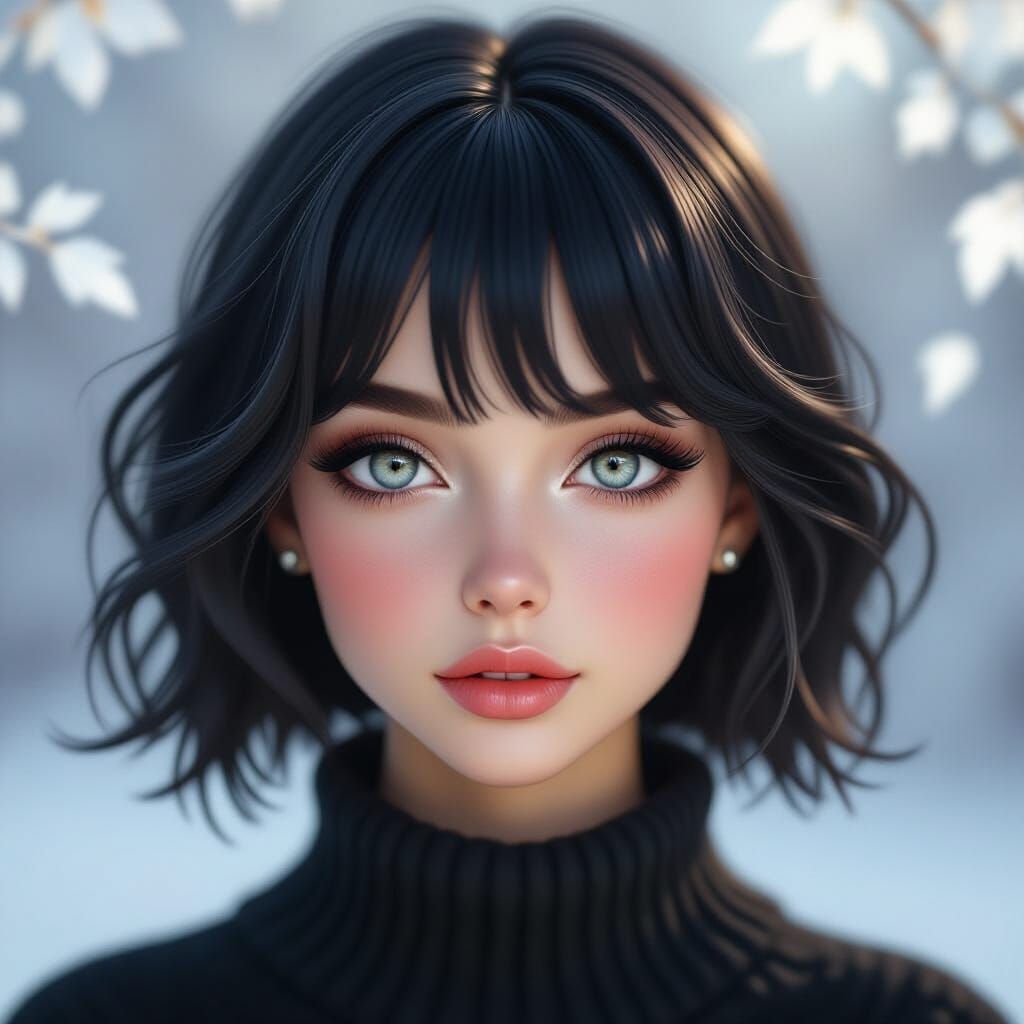 Hyperrealistic Portrait of a Young Woman with Emo Hair