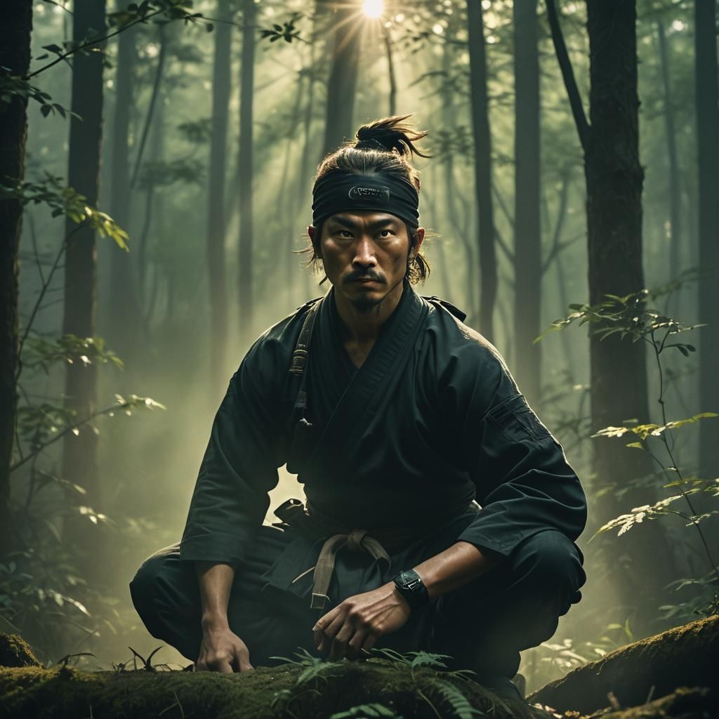 Ninja Master in Misty Forest: Film Noir Style