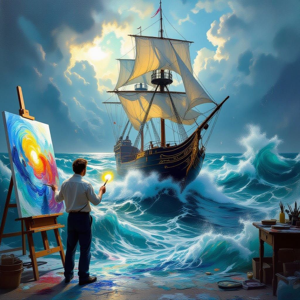 Artist's Studio Comes Alive with Ocean Painting