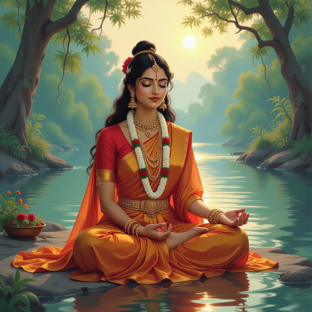 Devi Kalindi Meditating on Yamuna Riverbank