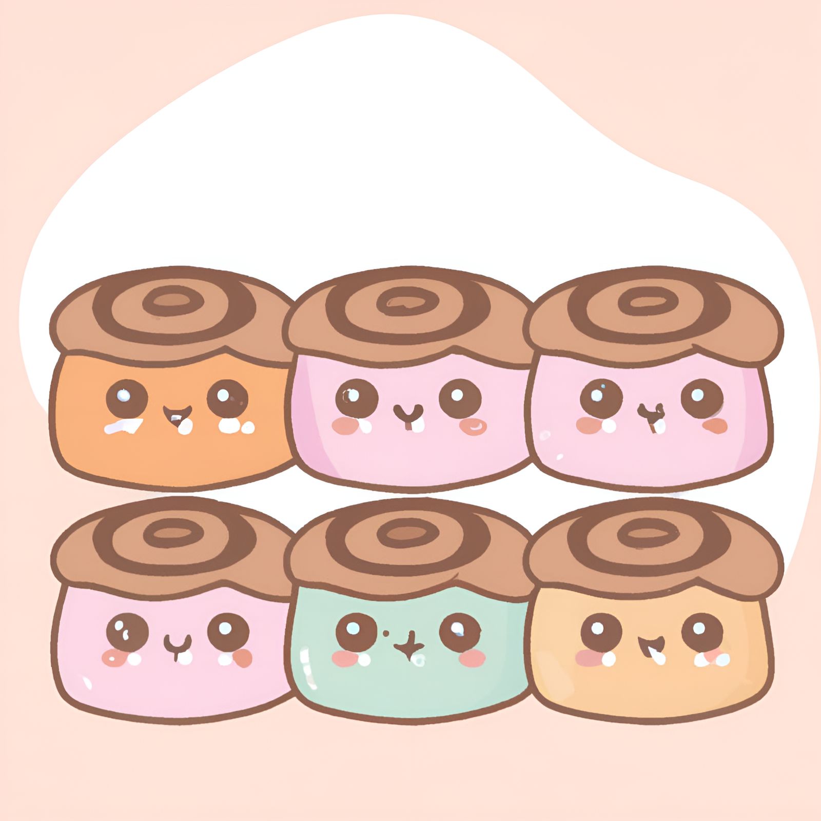 Cute Kawaii Bunch Of Colorful Pastel Cinnamon Rolls