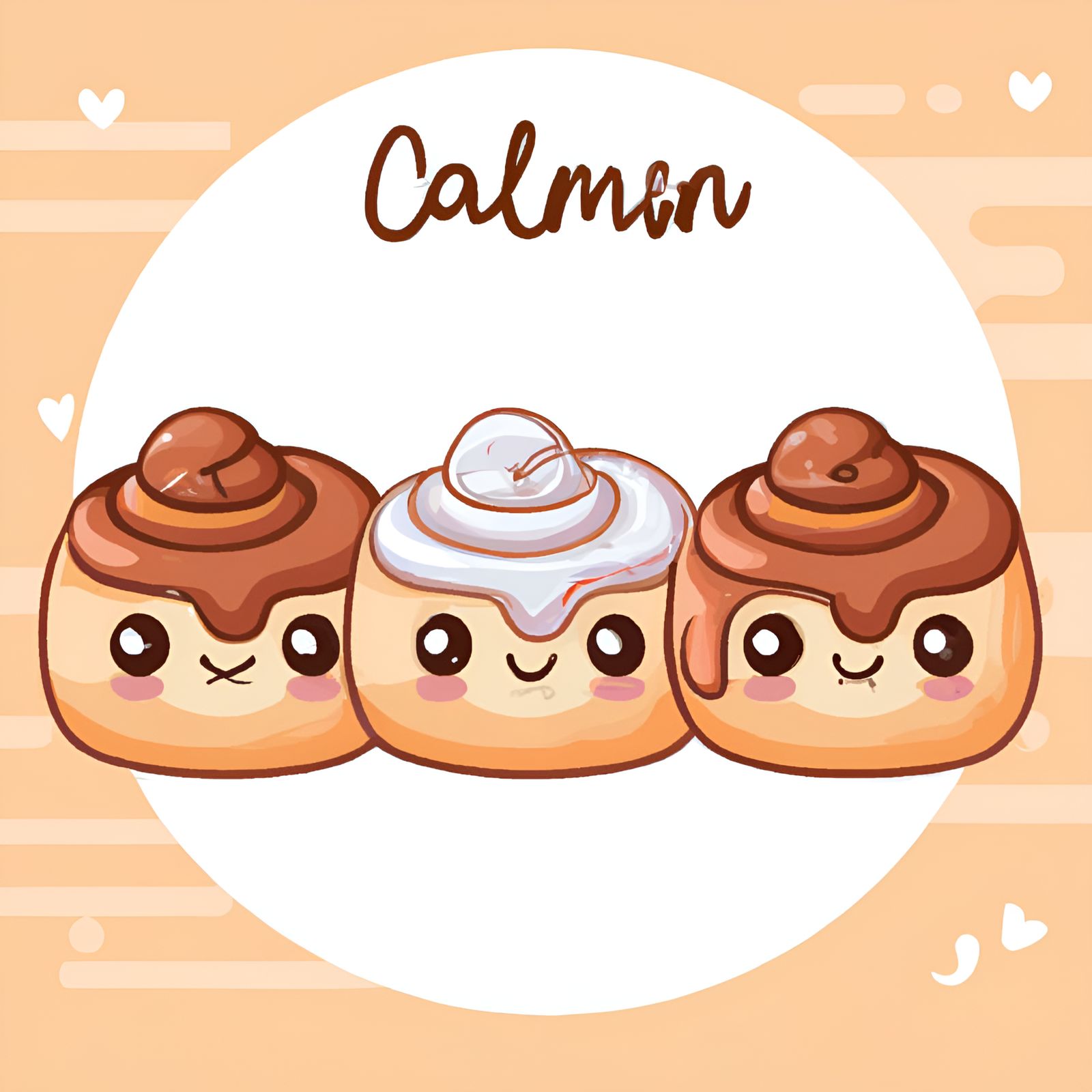 Cute Kawaii Trio Of Cinnamon Rolls With Chocolate & Cream Cheese Icing