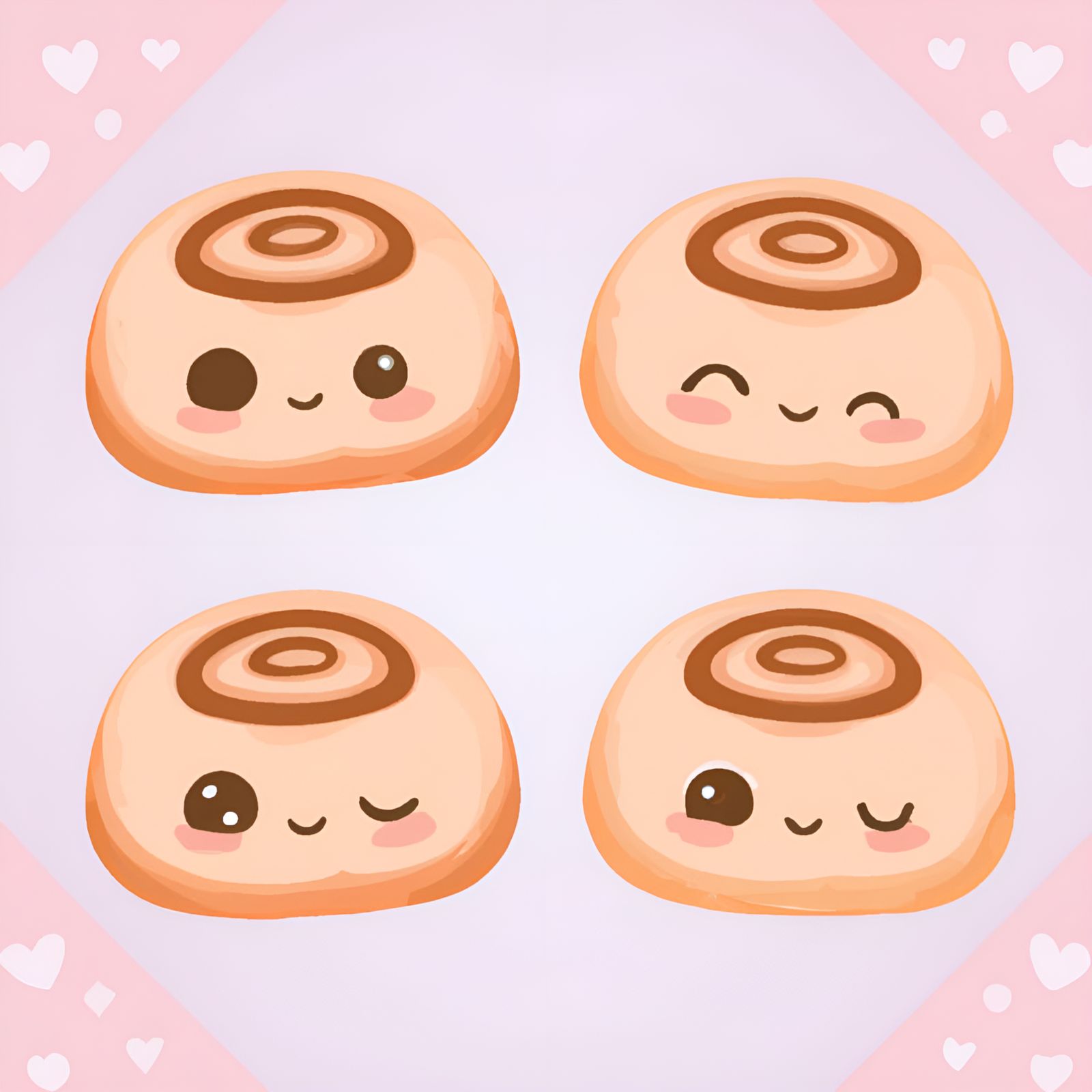 Cute Kawaii Bunch Of Happy Cinnamon Rolls