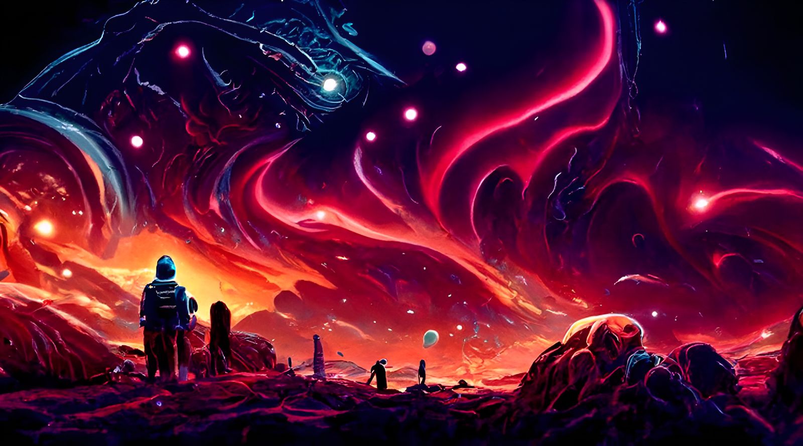Colorful Cosmic Landscape Painting in Expressionist Style