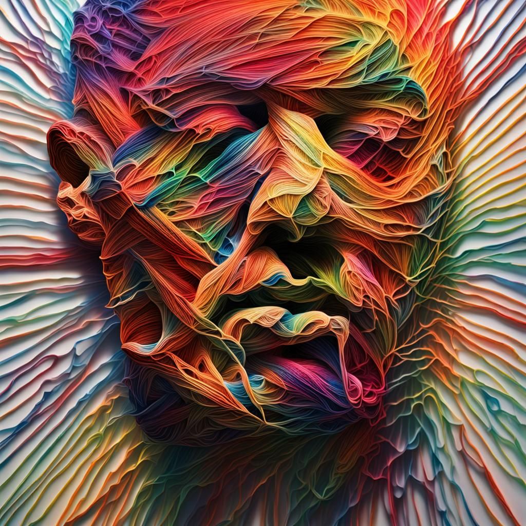 Hyperrealistic String Art with Colorful Splash Effect