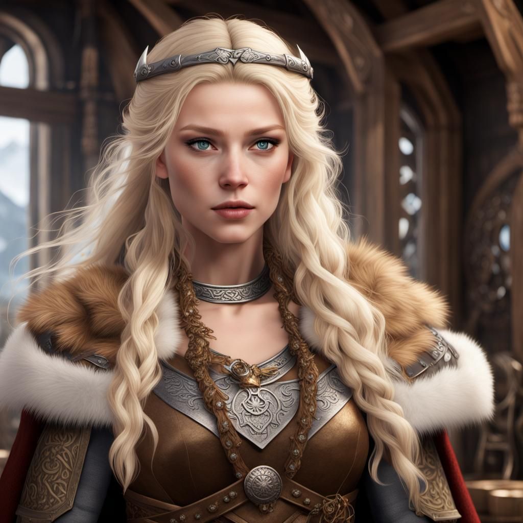 Beautiful Viking Woman in Armor: Detailed Digital Art
