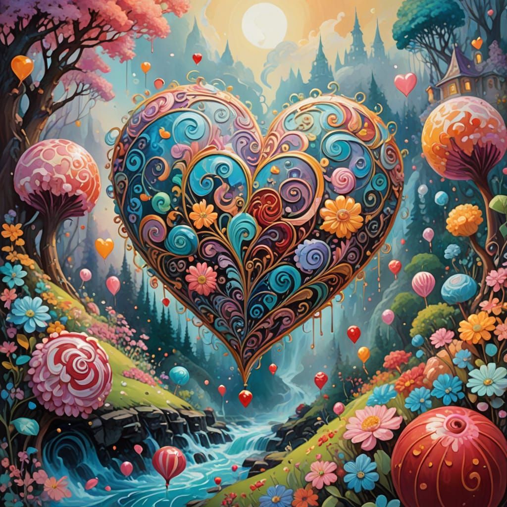 Glowing Candy Heart in Whimsical Candyland Wonderland