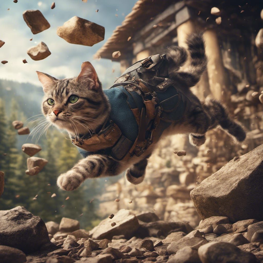 Adventurous Cat Hiking, Detailed Matte Painting