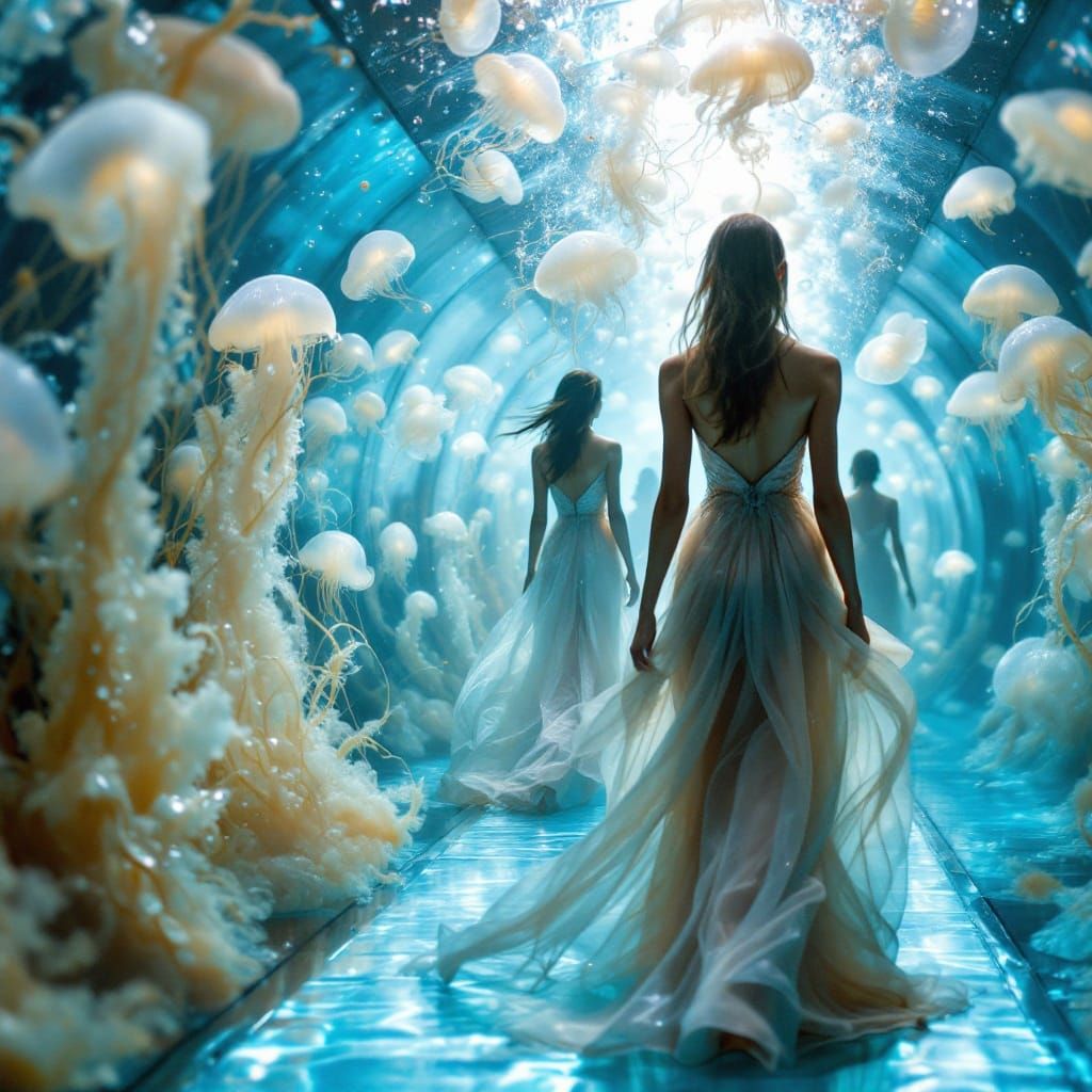Ethereal Aquatic Fashion Show in a Dreamlike Underwater Worl...