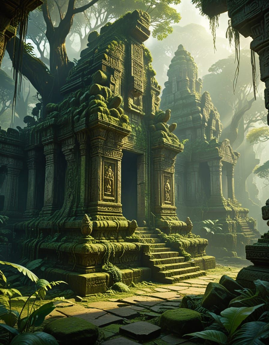 Ancient Jungle City Ruins in Ethereal Sunlight