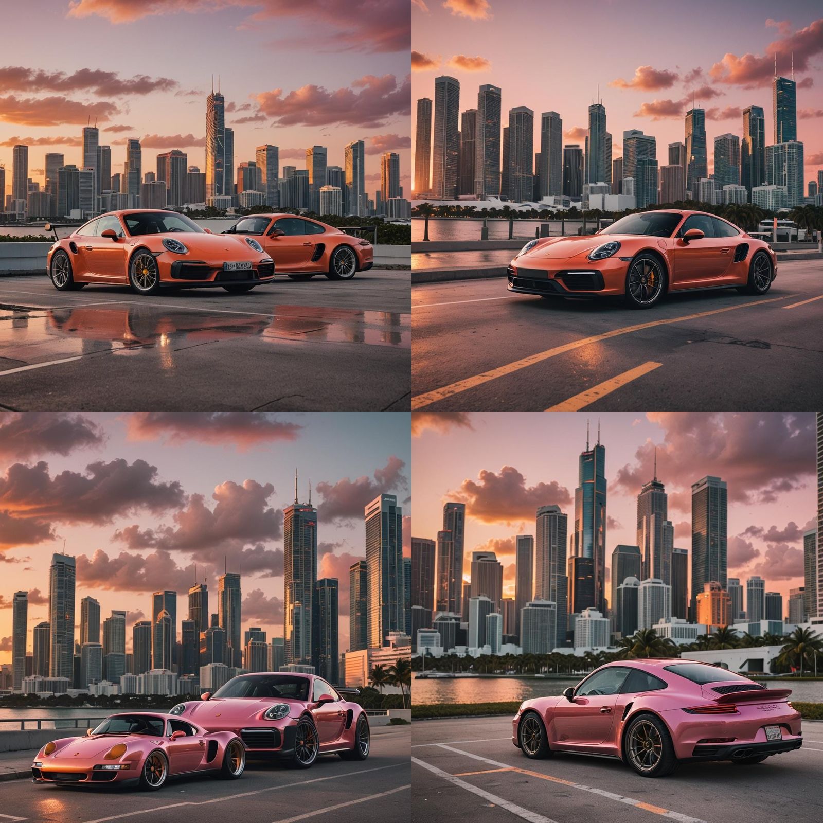 Porsche Sunset: Miami Skyline in Hyper-Realistic Style