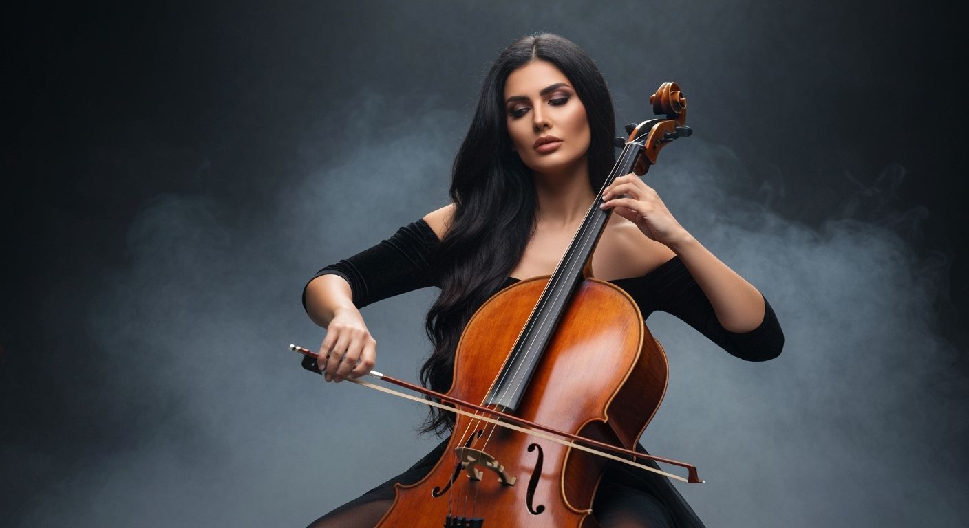 Glamorous Persian Woman Playing Cello On Stage