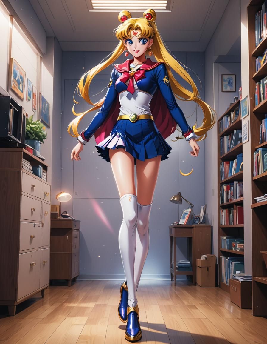 A Beautifully voluptuous,  Sailor Moon, Smiling