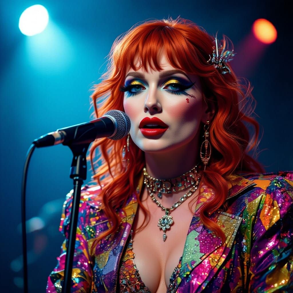 Glam Performer Singing Passionately on Stage