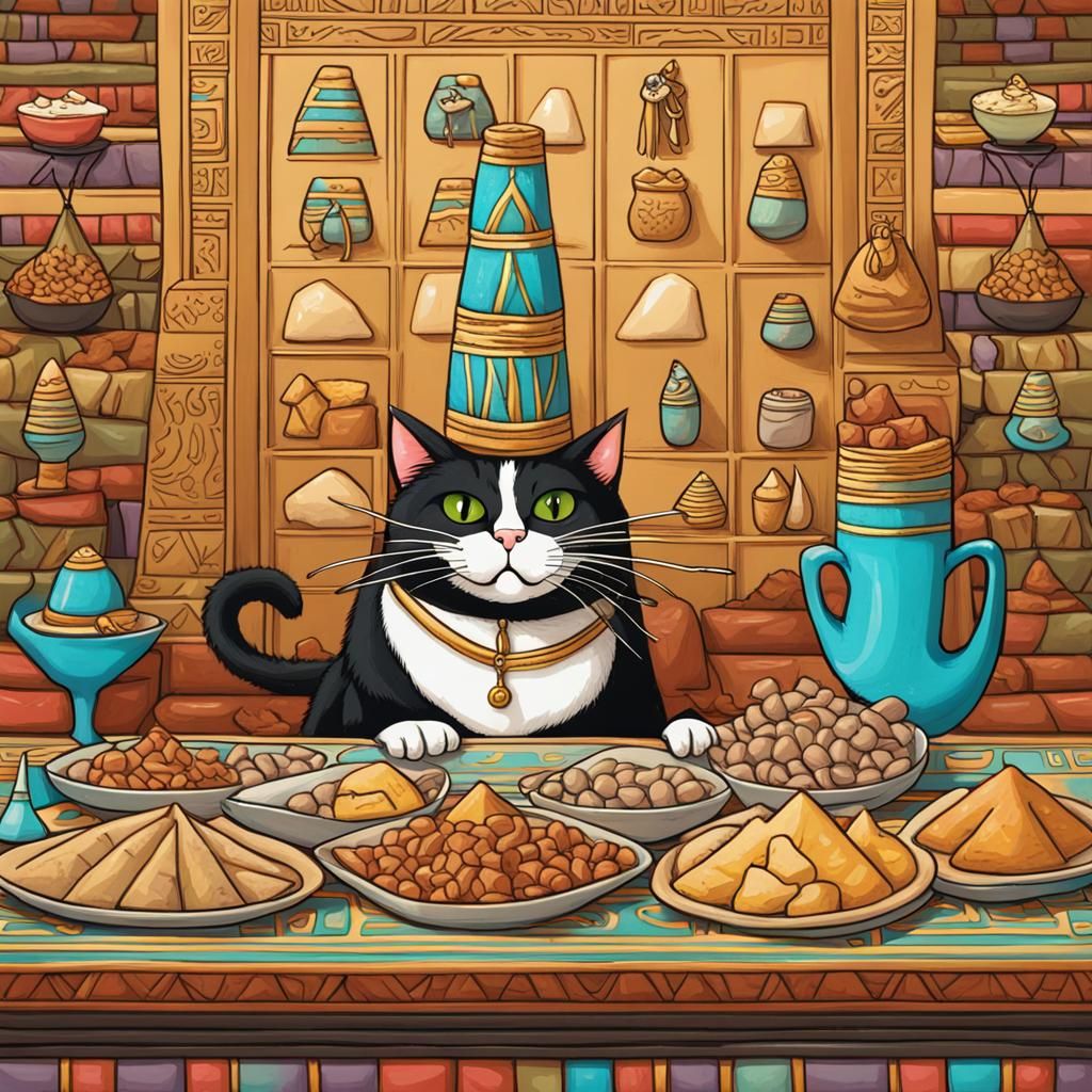 Cat Pharaoh Celebrates Birthday in Candy Art Style