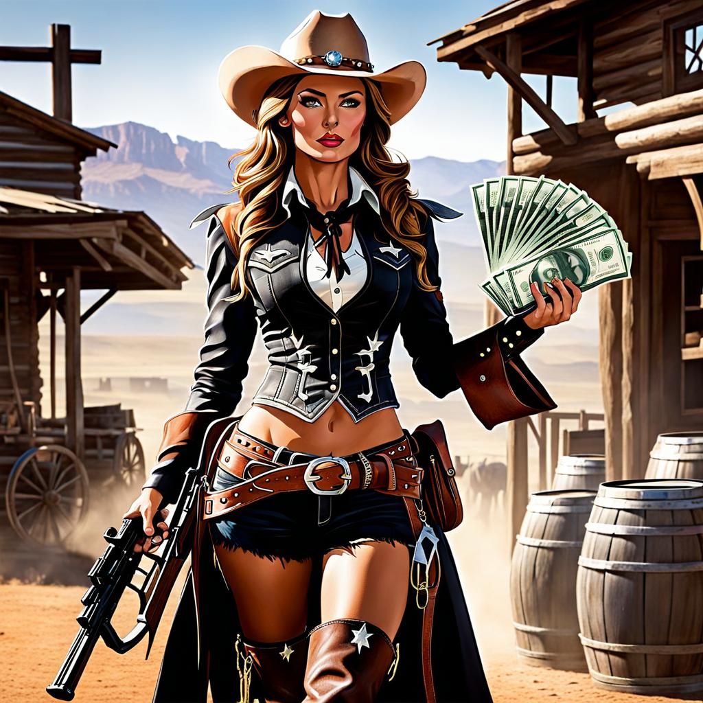 Charming Cowgirl with Cash Crossbow