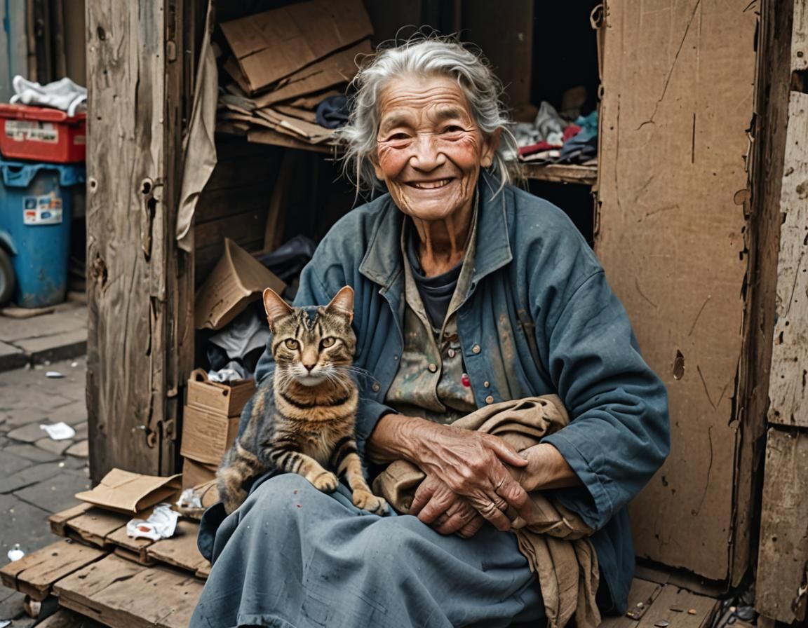 Serene Elderly Lady in Poverty