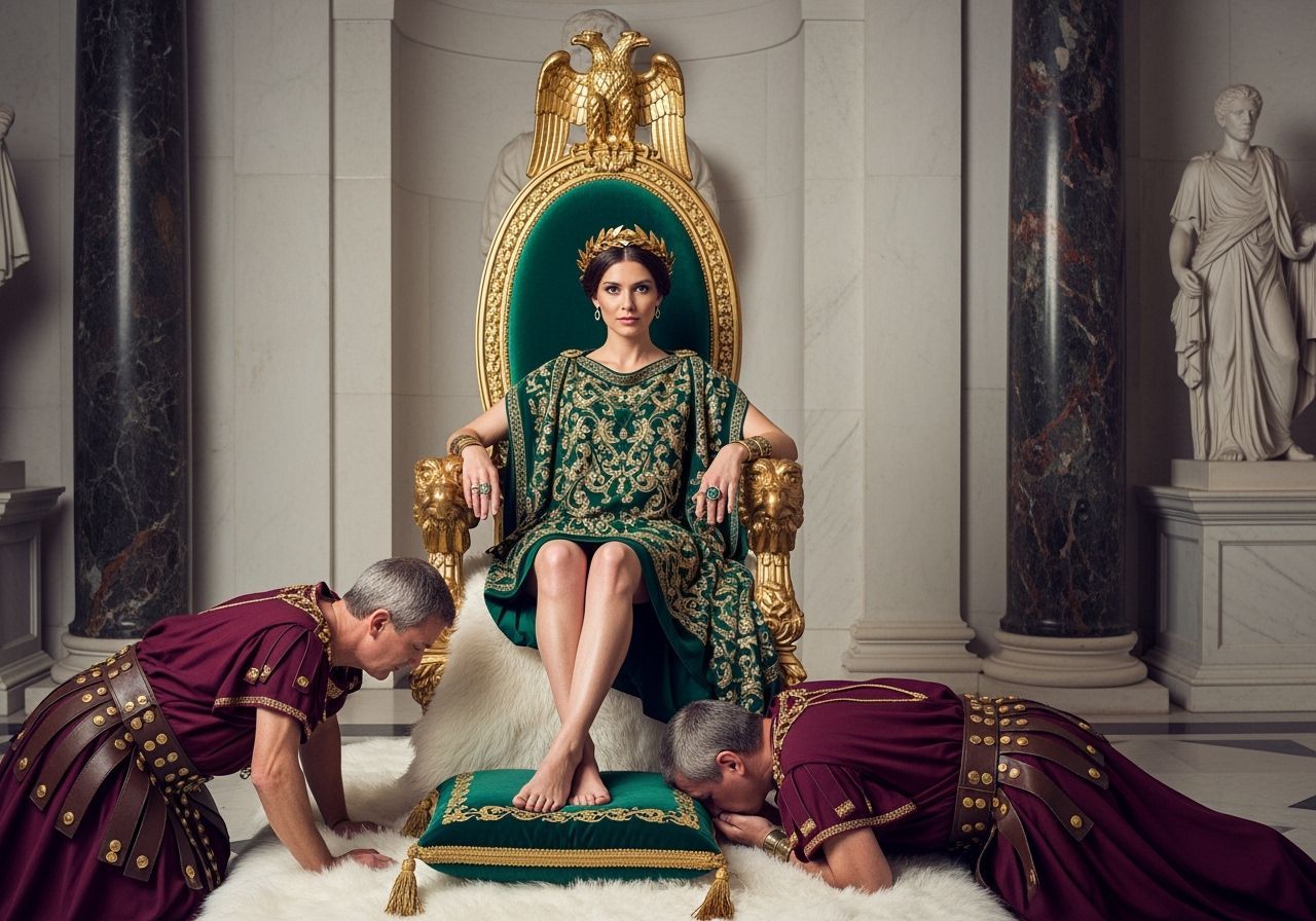 Regal Roman Empress on Emerald Throne