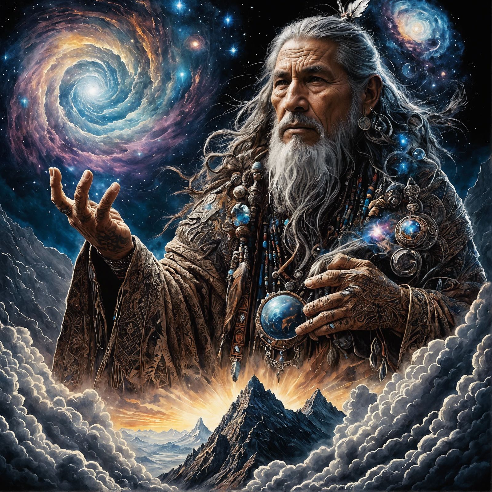 Shaman with Galaxy in Graffiti Art Style