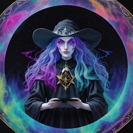 Astral Witch's Sabbath in Holographic Illustration