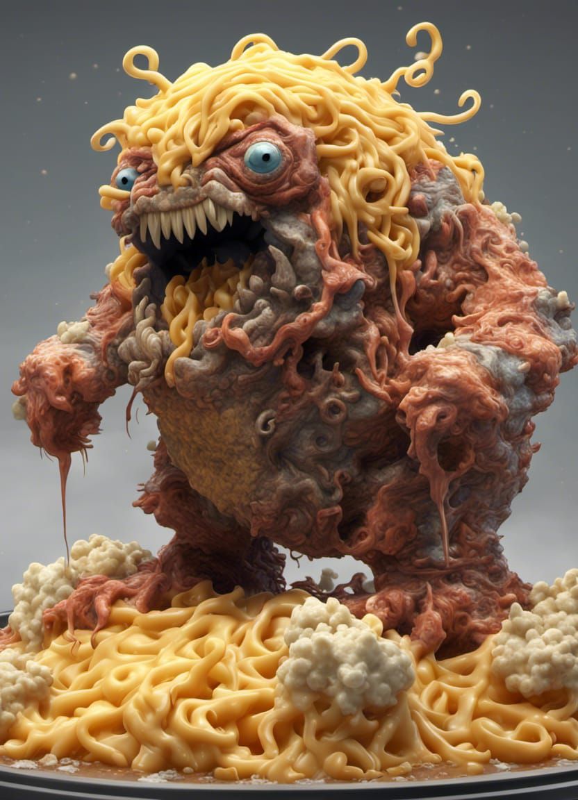Macaroni Monster on Cheese Volcano, Digital Art