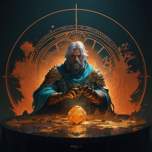 Golden Sphere: Hyperdetailed Concept Art in Orange and Teal