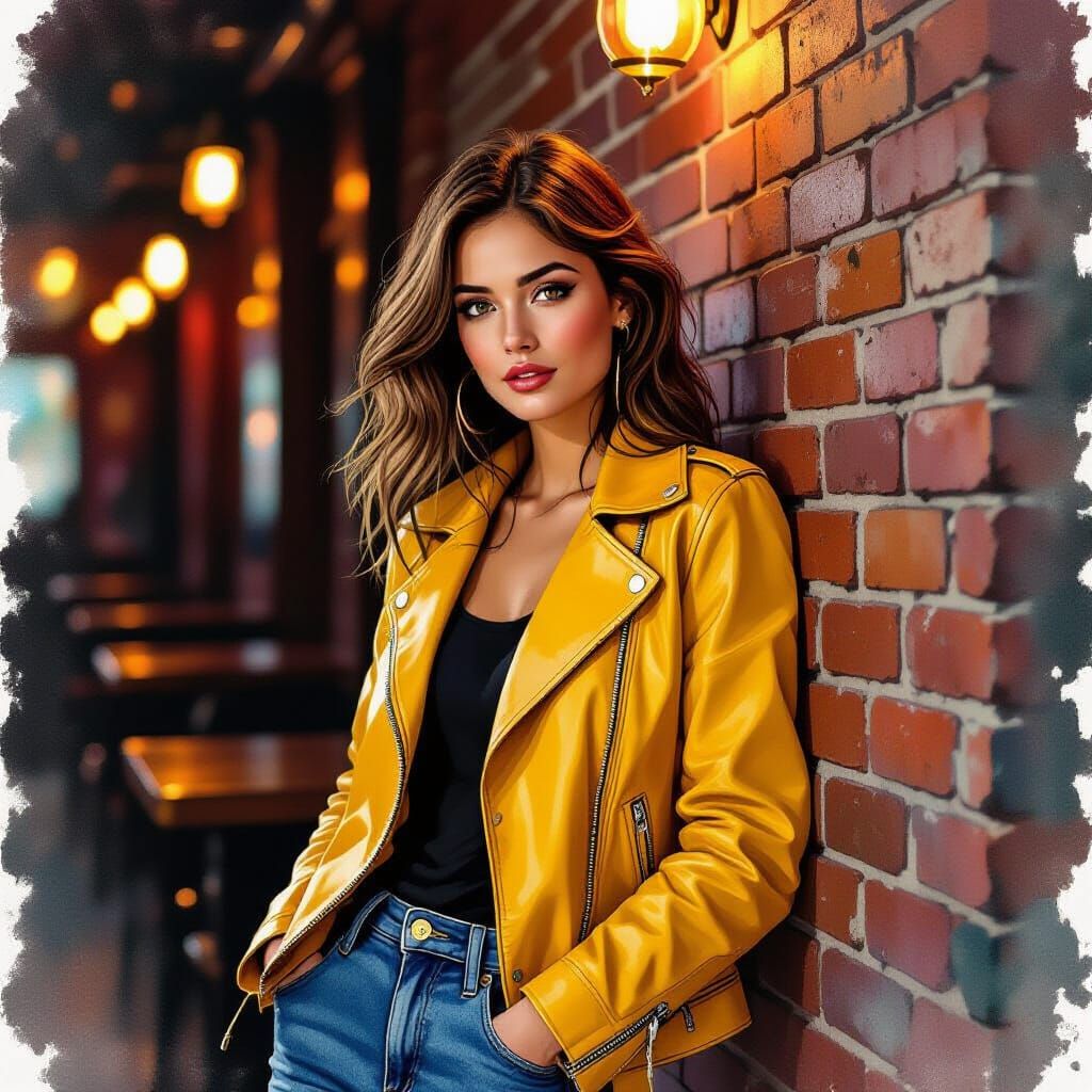 Woman in Yellow Jacket: Watercolor Art Style