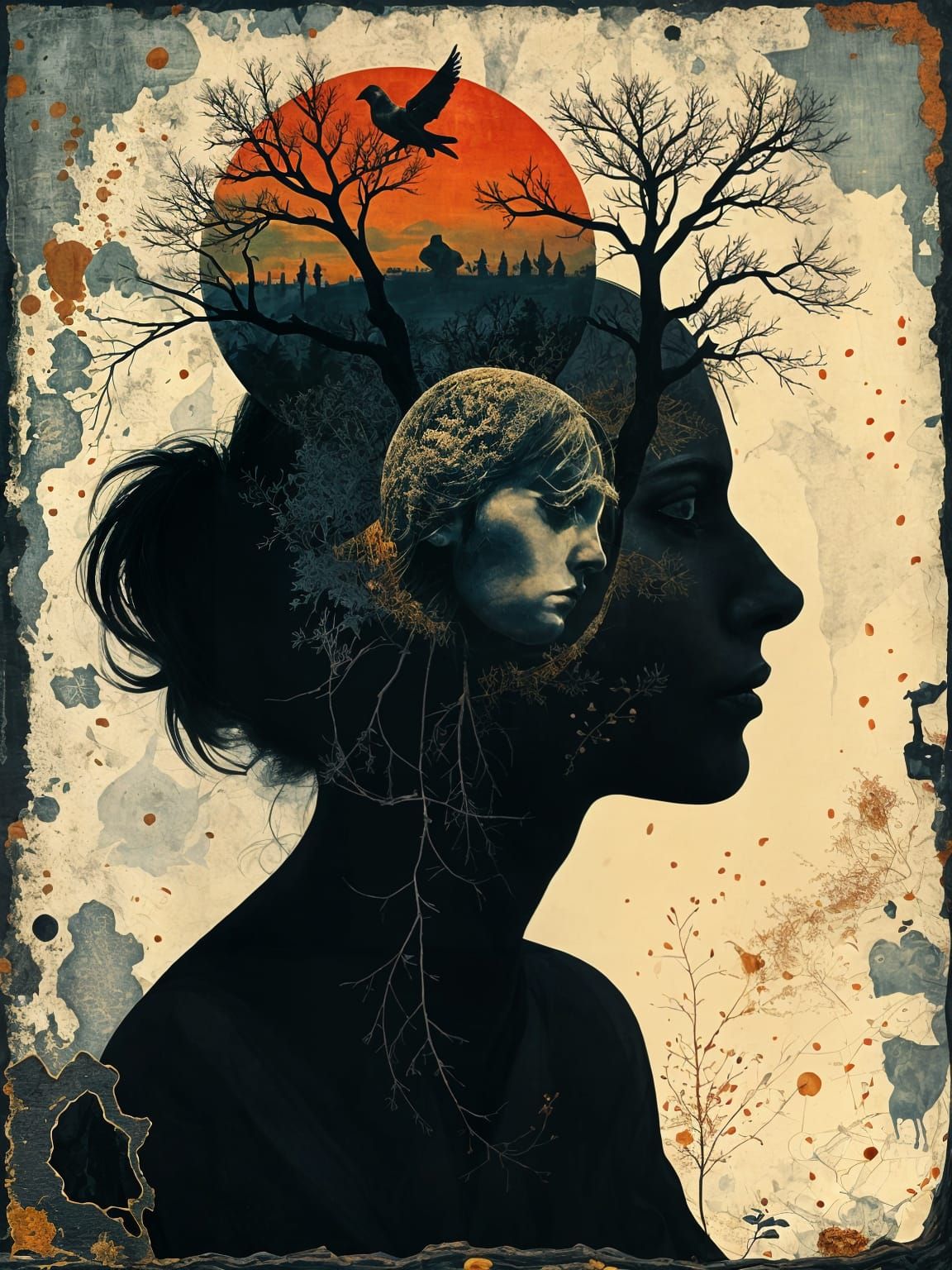 Dreamy Double Exposure Silhouette Art with Singing Sheep