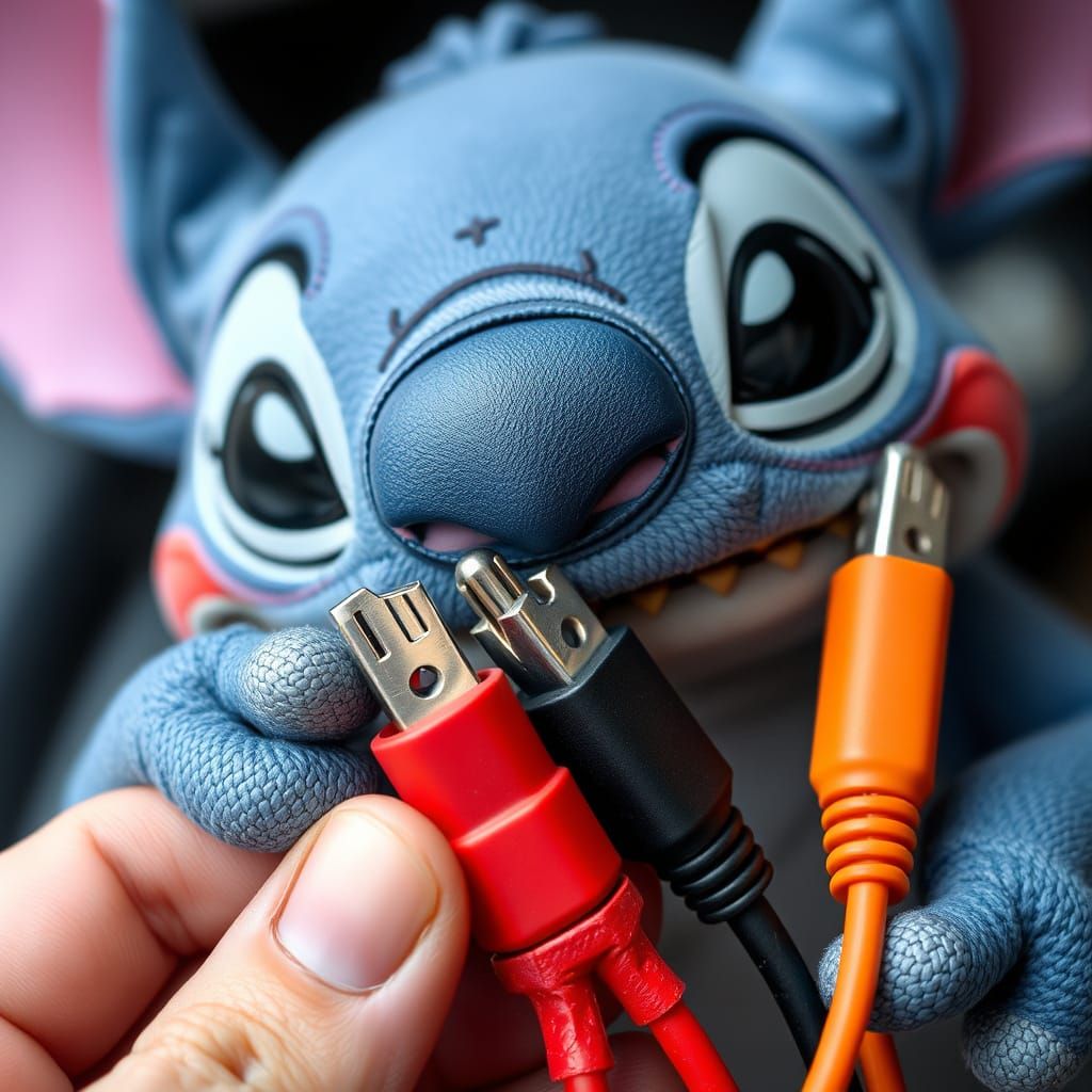 Stitch with Jumper Cables: AI Generated Image