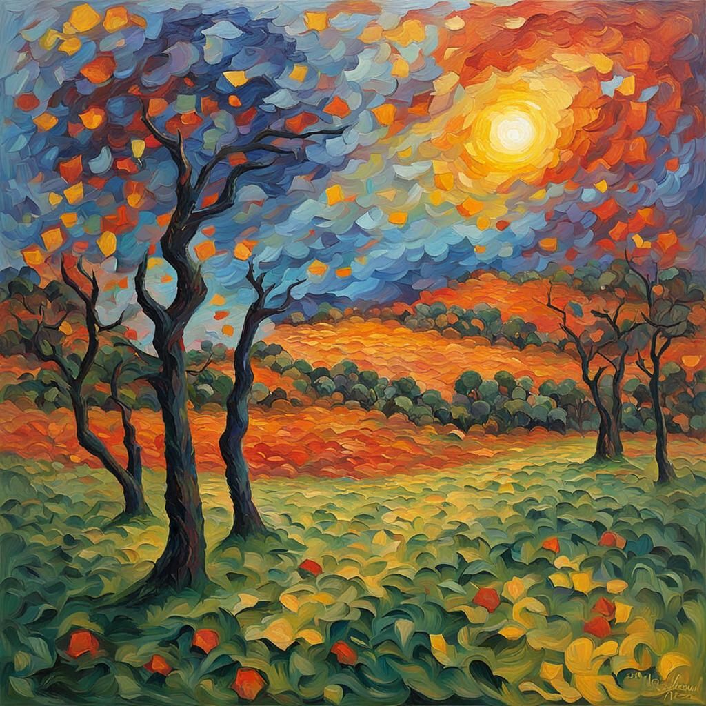 Colorful Expressionist Landscape in Oil Paint