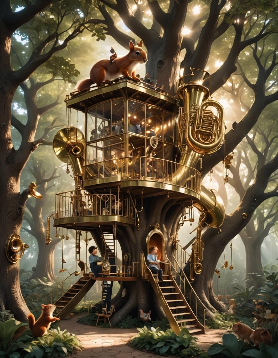 Whimsical Treehouse of Brass Instruments
