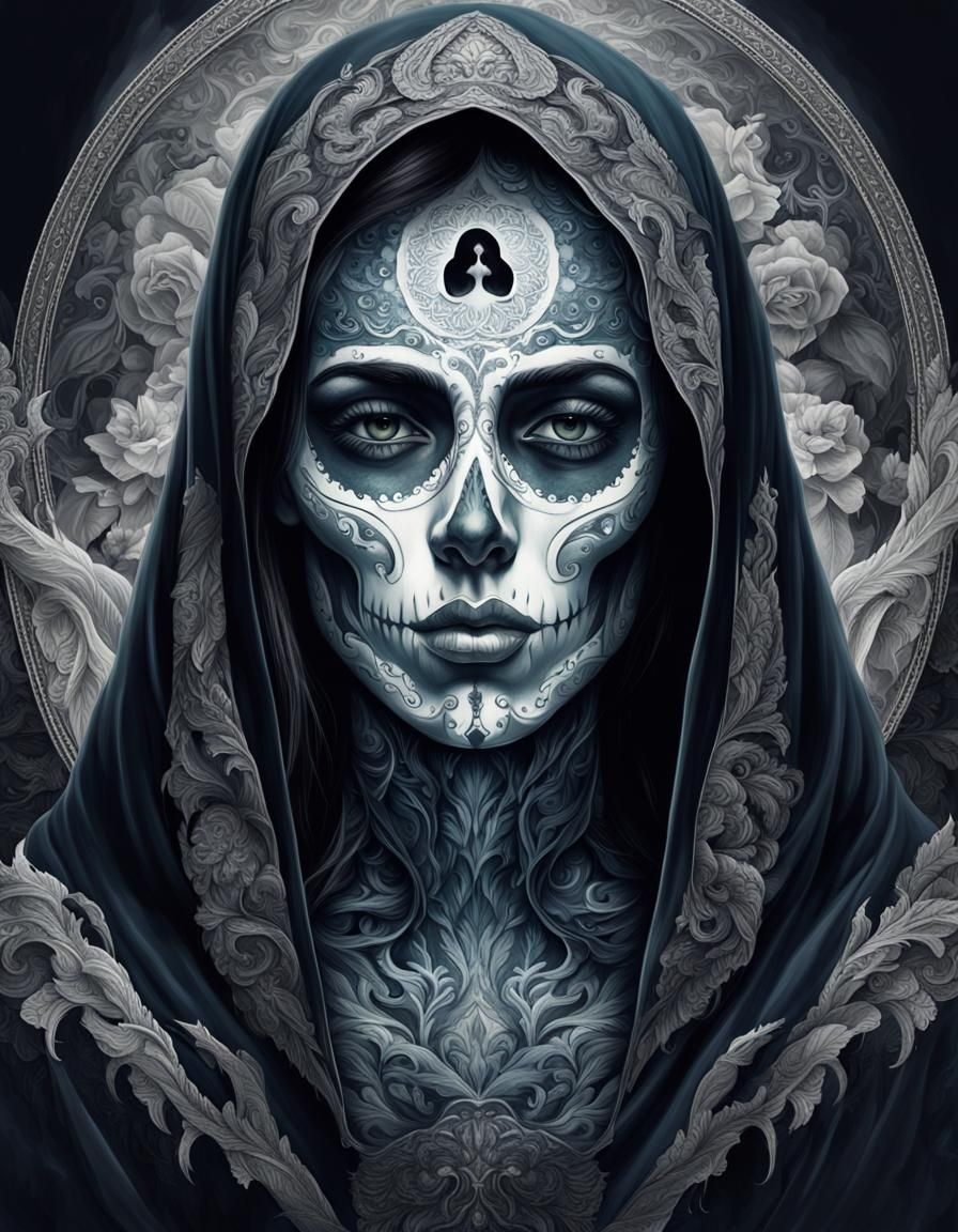 Split Portrait: Grim Reaper and Pregnant Woman