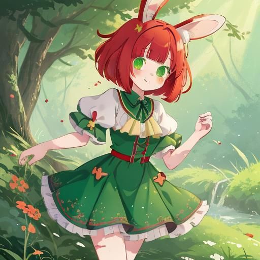 Happy Anime Girl with Bunny Ears in Detailed Digital Art