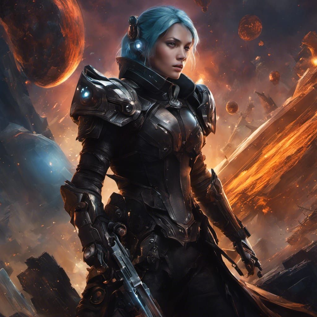 Surreal Space Pirate Queen in Hyperrealistic Cyberpunk Style