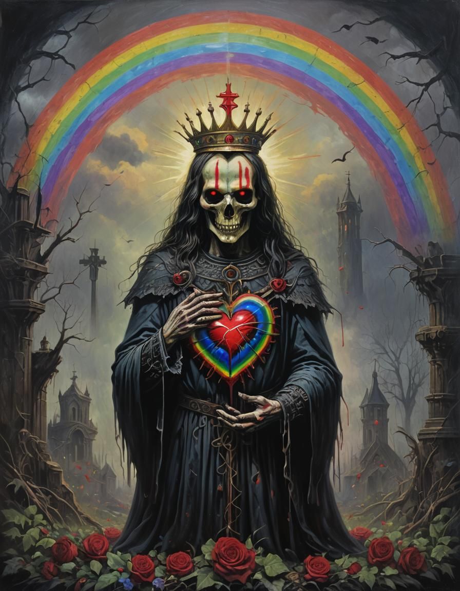 Dark Gothic Horror Sacred Heart with Rainbow