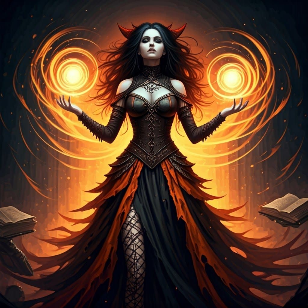 Gothic Witch Casting Magic with Orbs