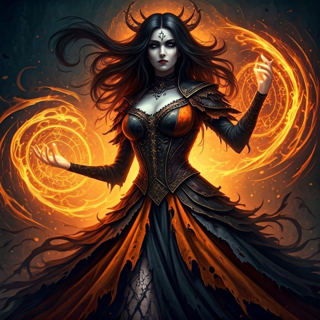 Gothic Witch Casting Magic in Dark Fantasy Style