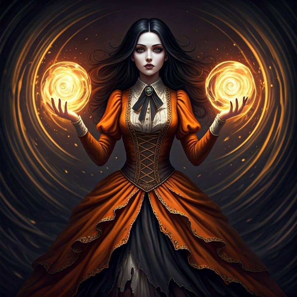 Gothic Witch Conjuring Magic Orbs in Dark Fantasy Style
