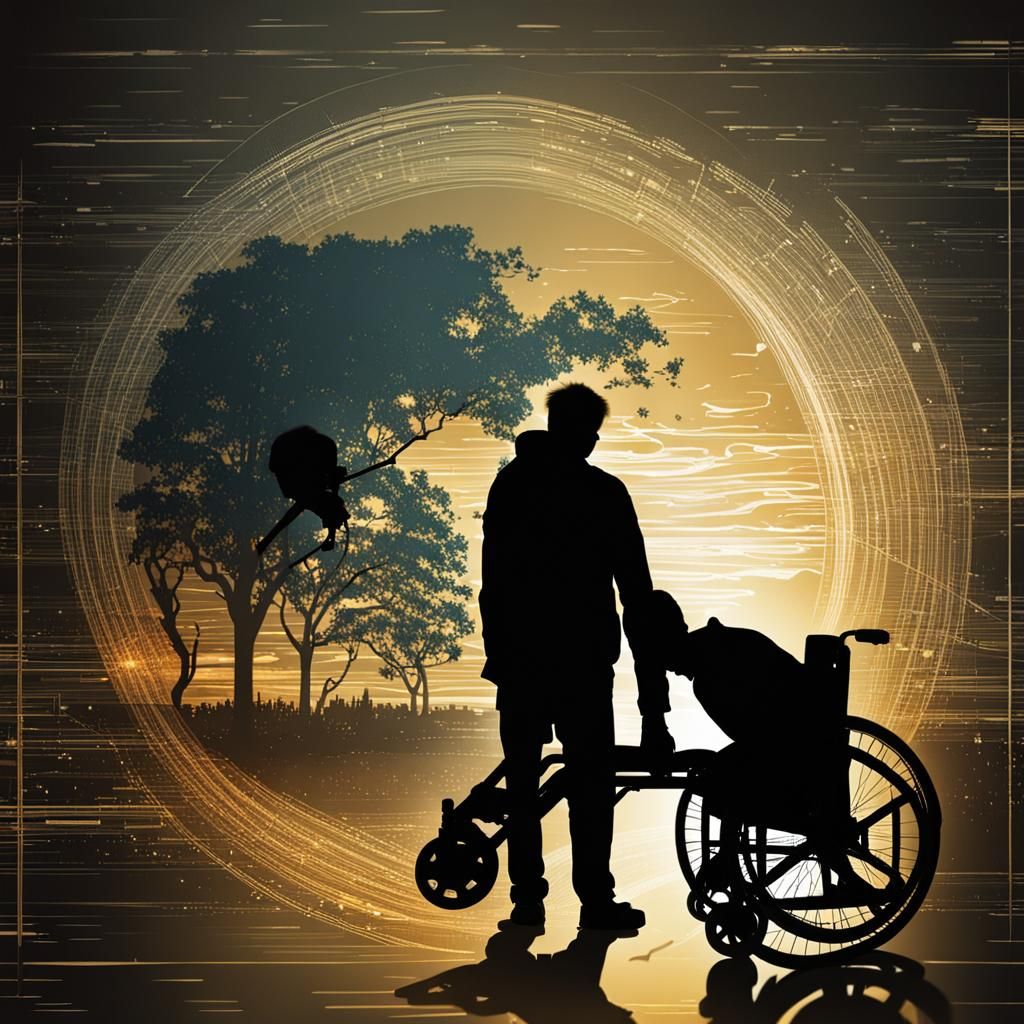 Silhouette of Two People Using Wheelchairs