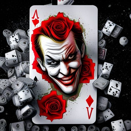 Joker Card with Roses in Graffiti Art Style
