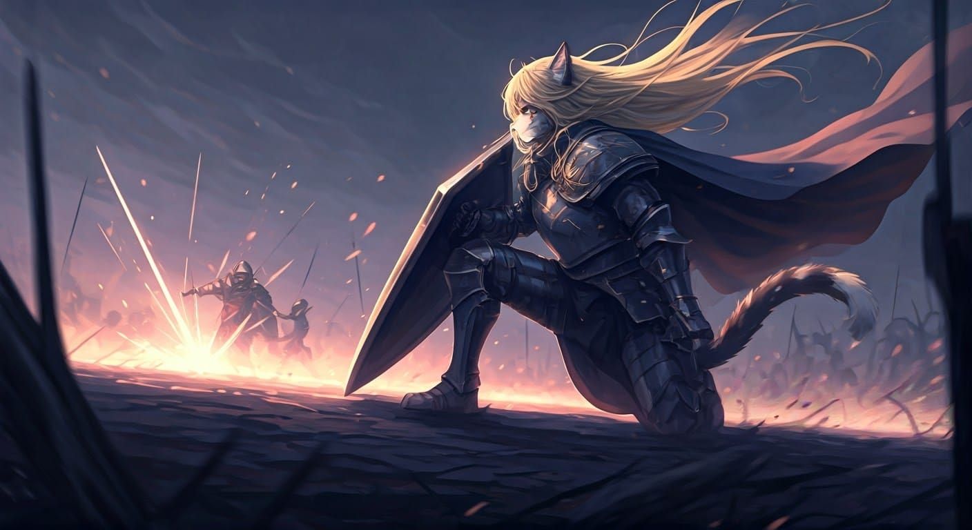 Whimsical Furry Warrior in Mid-Combat