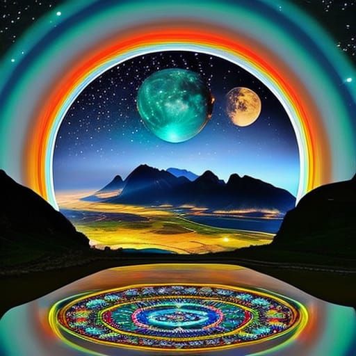 Bioluminescent Mandalas Under Starry Night Sky