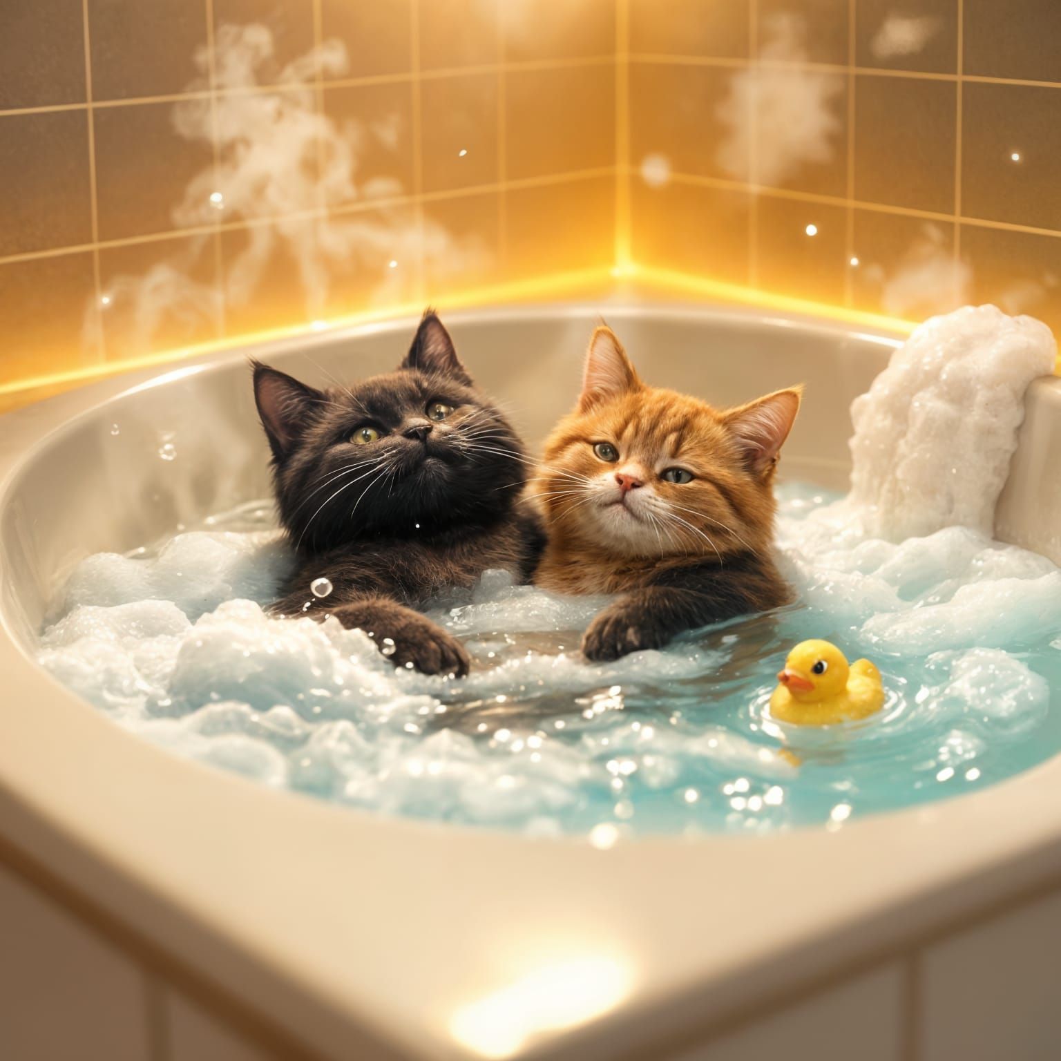 Surreal Feline Spa Day in Luxurious Bath Tub